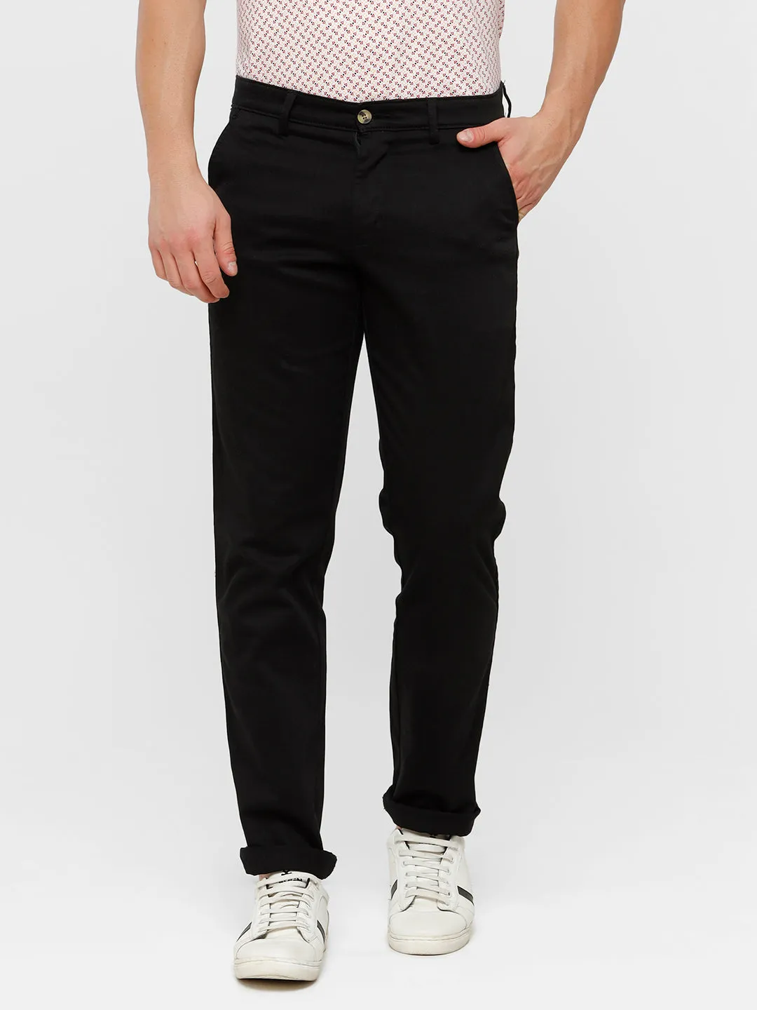 Classic Polo Mens Solid Slim Fit Black Trousers - Eros Black