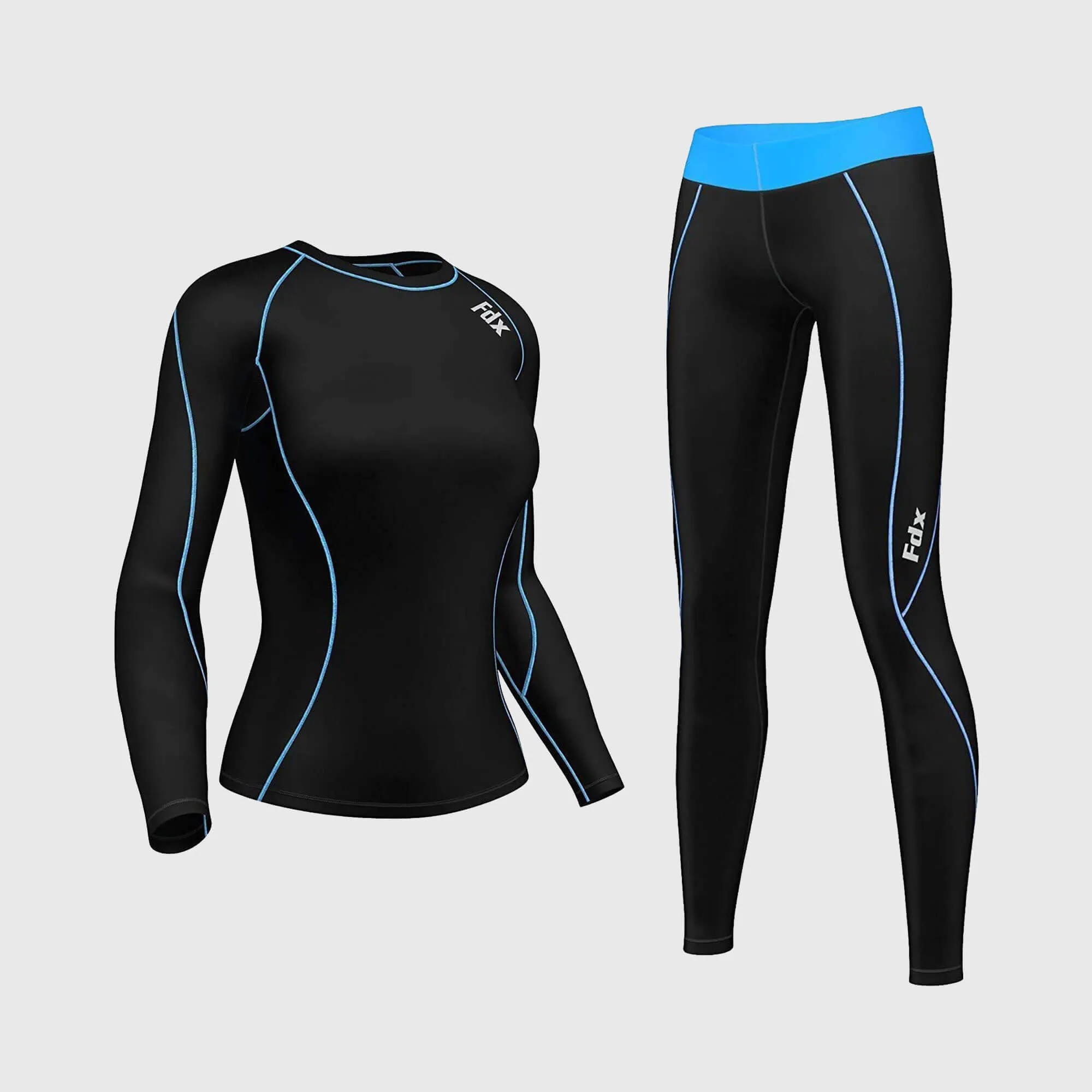 Fdx Women's Set Monarch Sky Blue Compression Top & Leggings