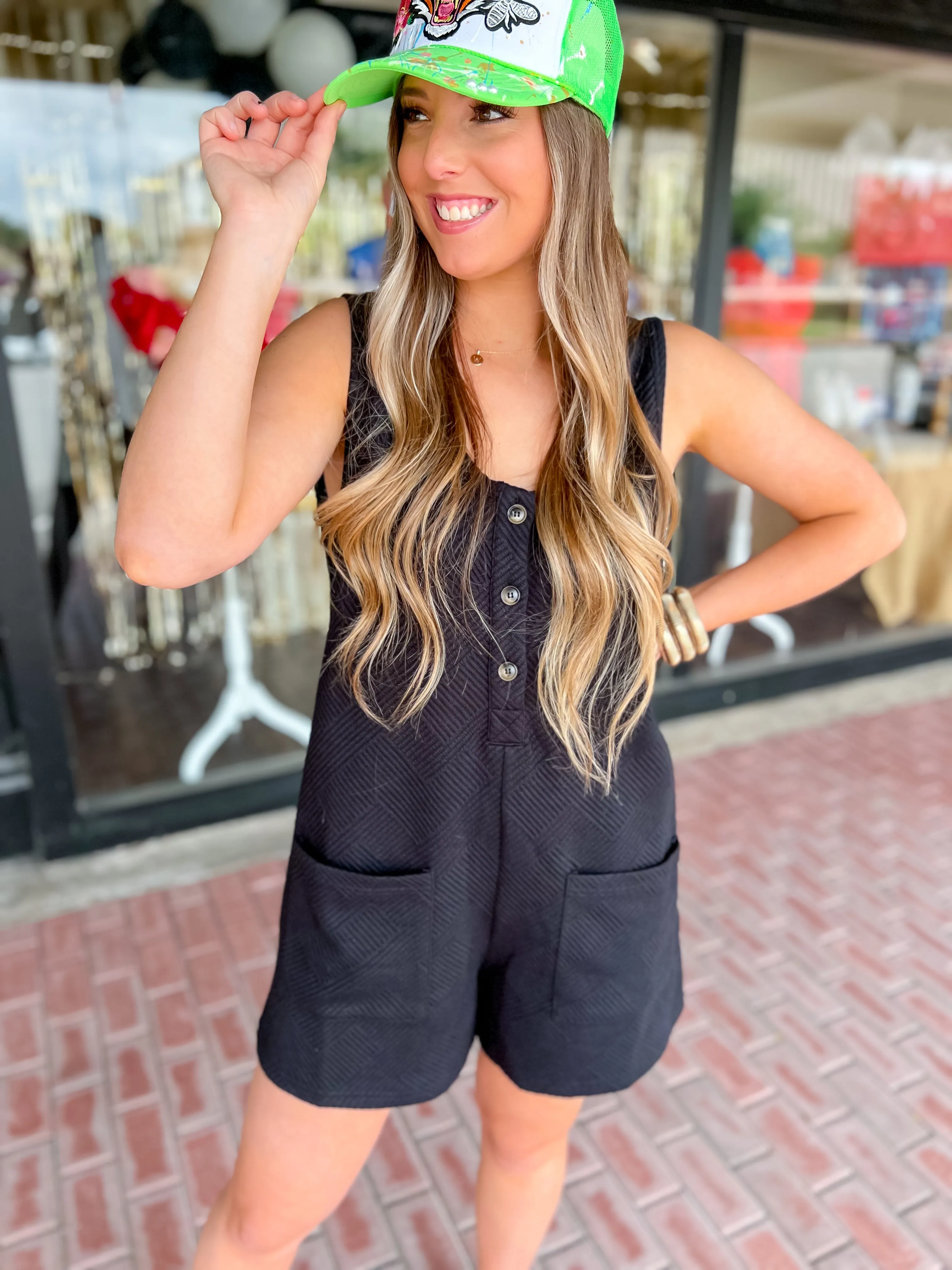 Julia Textured Romper-Black