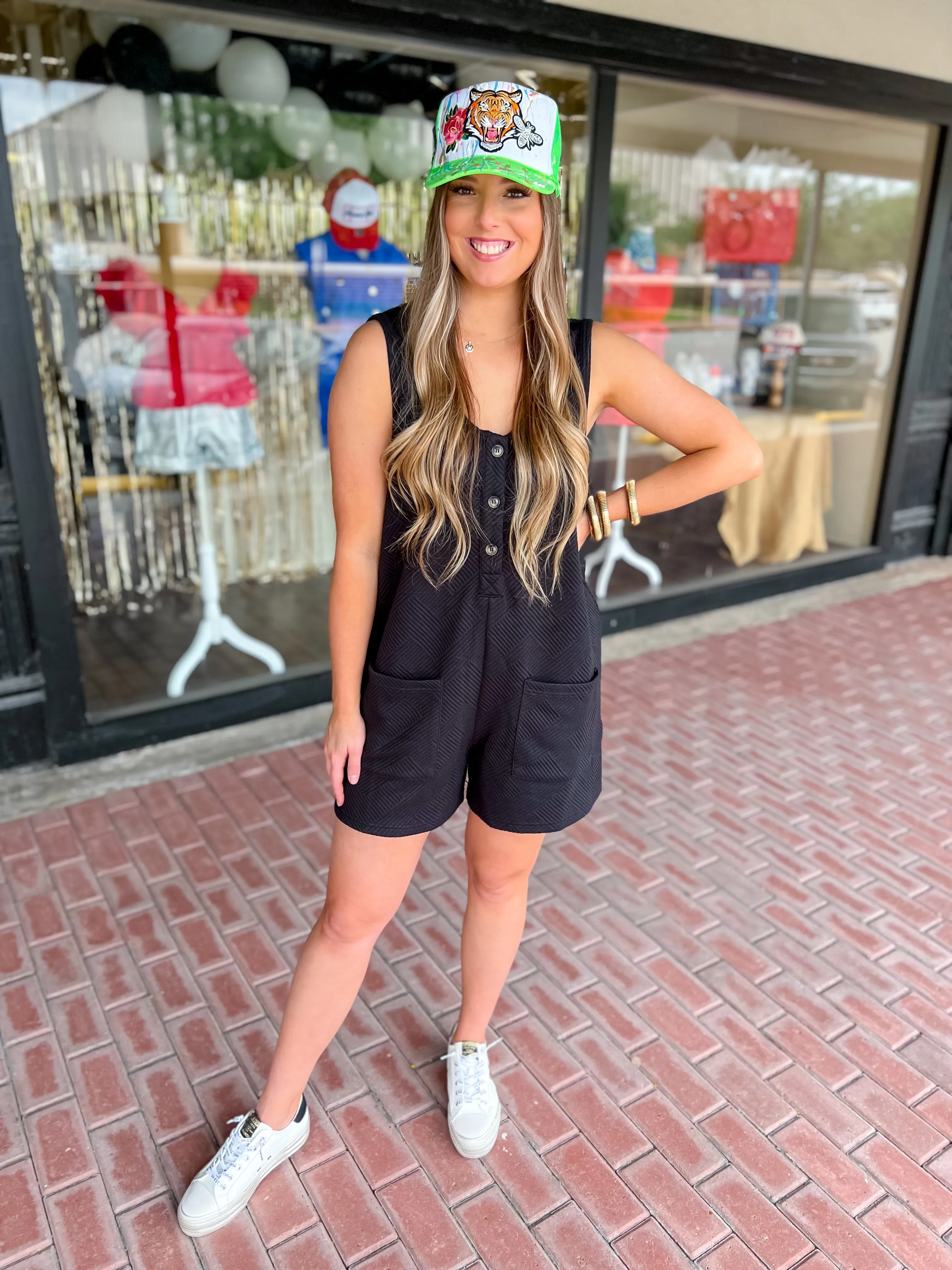 Julia Textured Romper-Black