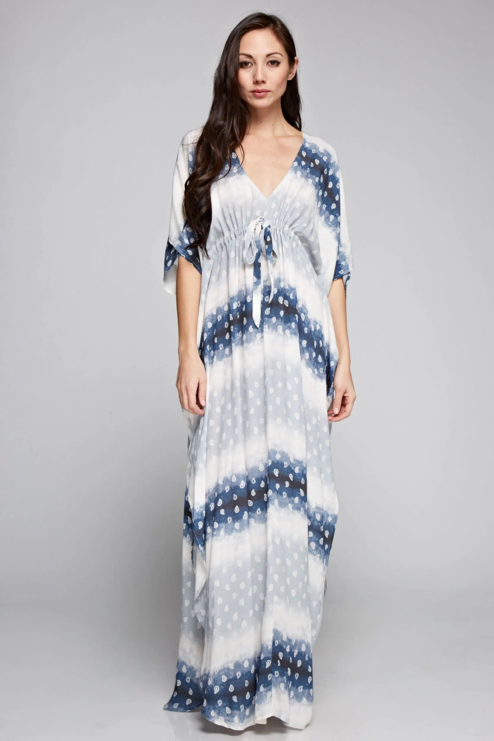 Tie Dye Paisley Print Caftan Maxi Dress