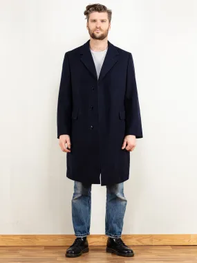 Vintage 70's Men Wool Overcoat in Navy Blue