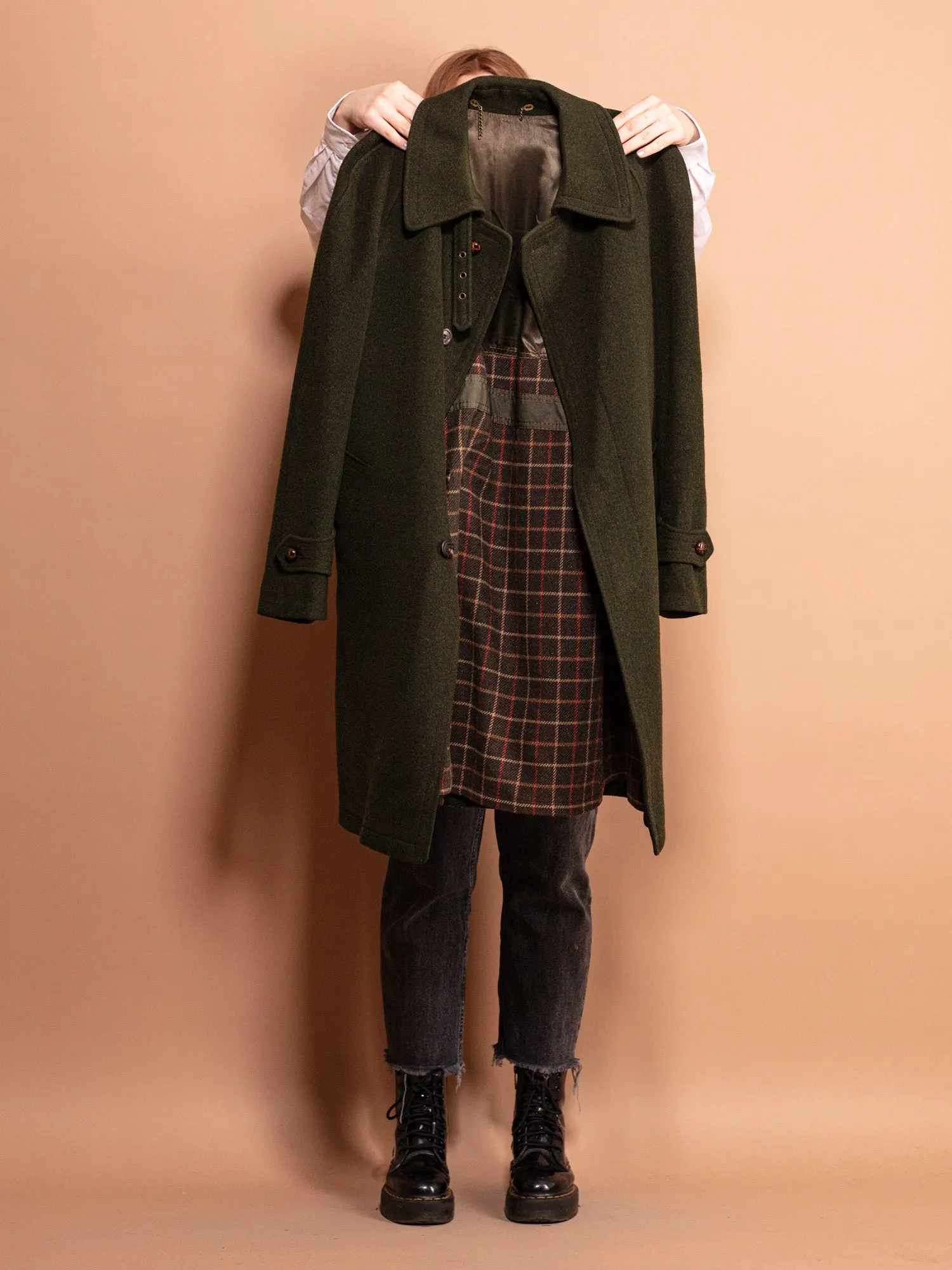 Vintage 70's Women Loden Wool Coat in Green